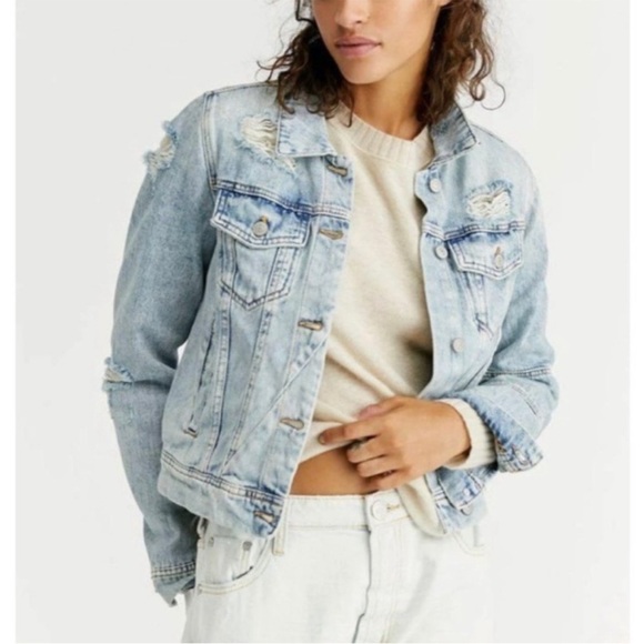 Free People Jackets & Blazers - Free People Light Blue Distressed Denim Jacket